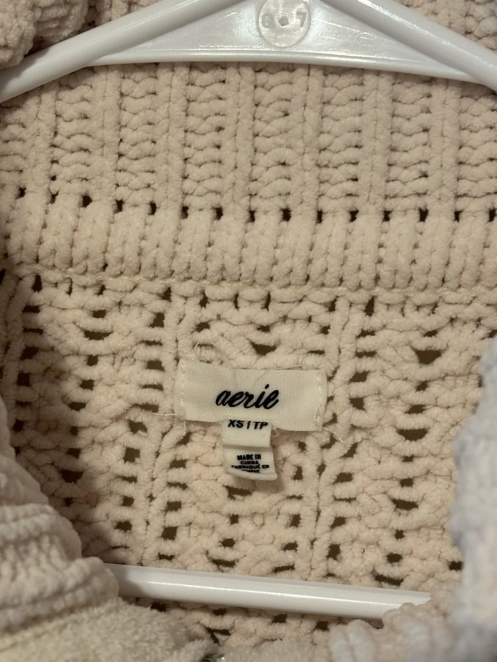 Aerie Women's Chunky Cream Oversized Quarter Zip Cable Knit Sweater Size XS